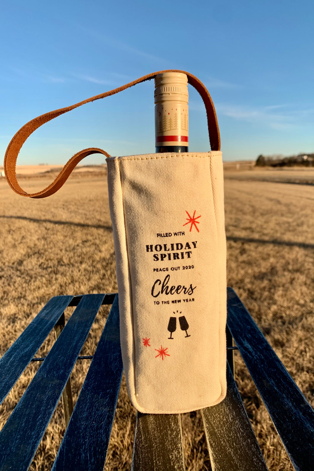 Canvas Wine Tote - Holiday single bottle
